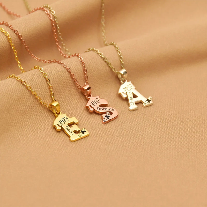 Personalized Graduation Name Necklace, 2025 Bachelor Cap Necklace