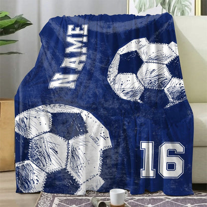 Personalized Soccer Blanket, Custom Football Soft Cozy Sherpa Fleece Blankets