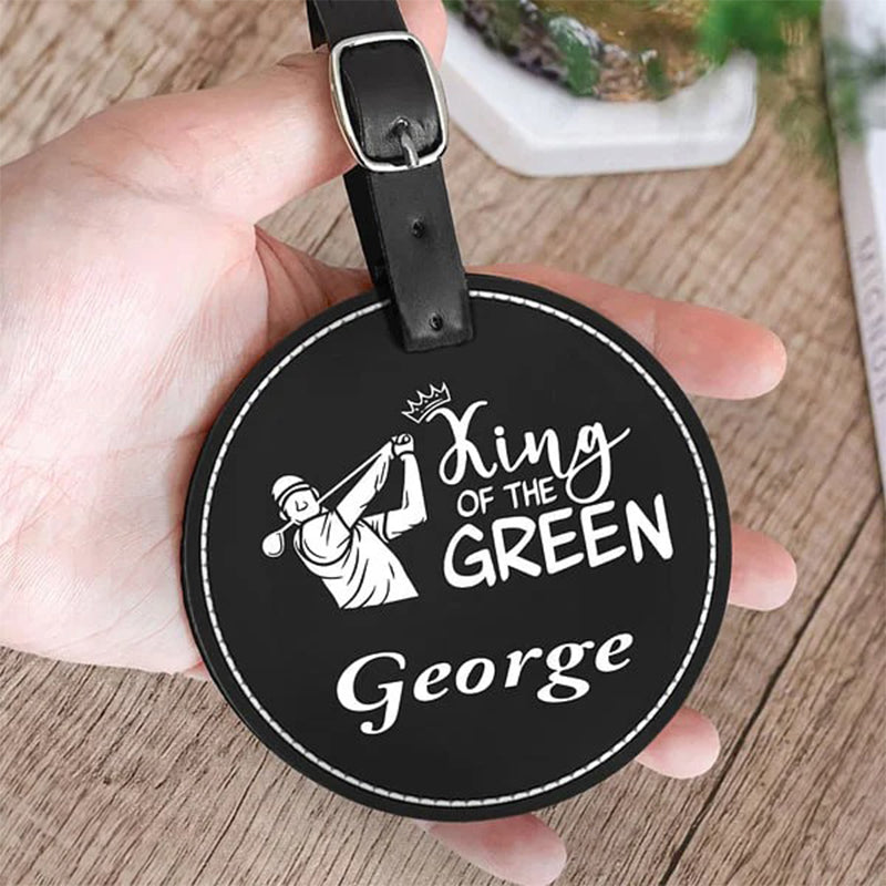 Personalized Green King Queen Golf Player Silhouette Adjustable Leather Golf Tee Holder Bag