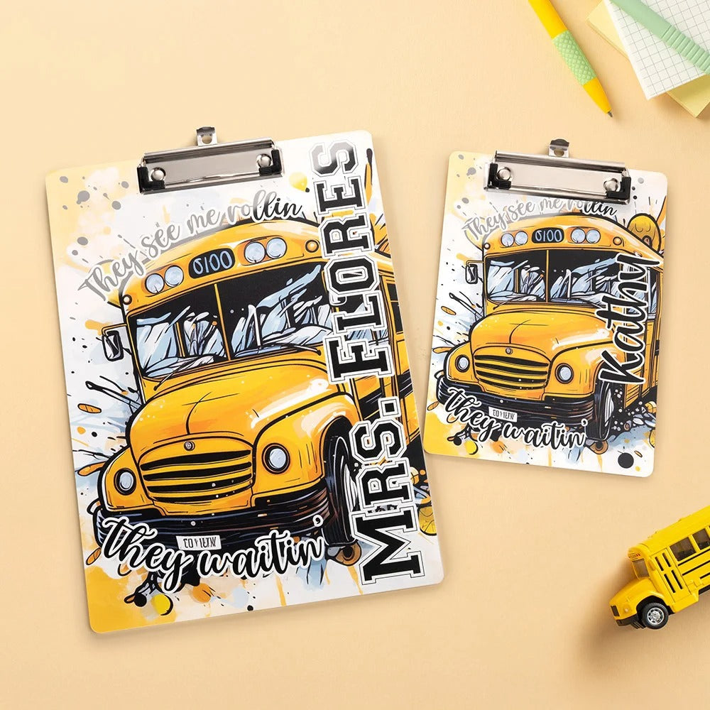 Personalized Erasable Cartoon Graffiti School Bus Acrylic Clipboard