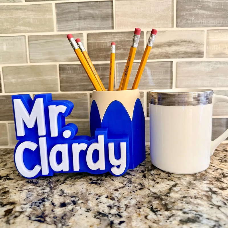 Teacher Desk Name Plate; Custom Pencil/Pen Cup and Name Stand; Personalized Gift