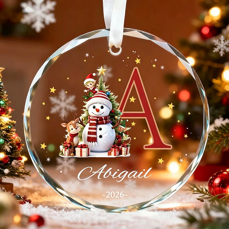 Custom Monogram Name Ornament, Elf Snowman Christmas Ornaments