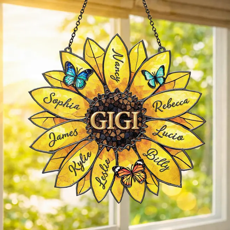 Personalized Sunflower Suncatcher, Custom Family Names