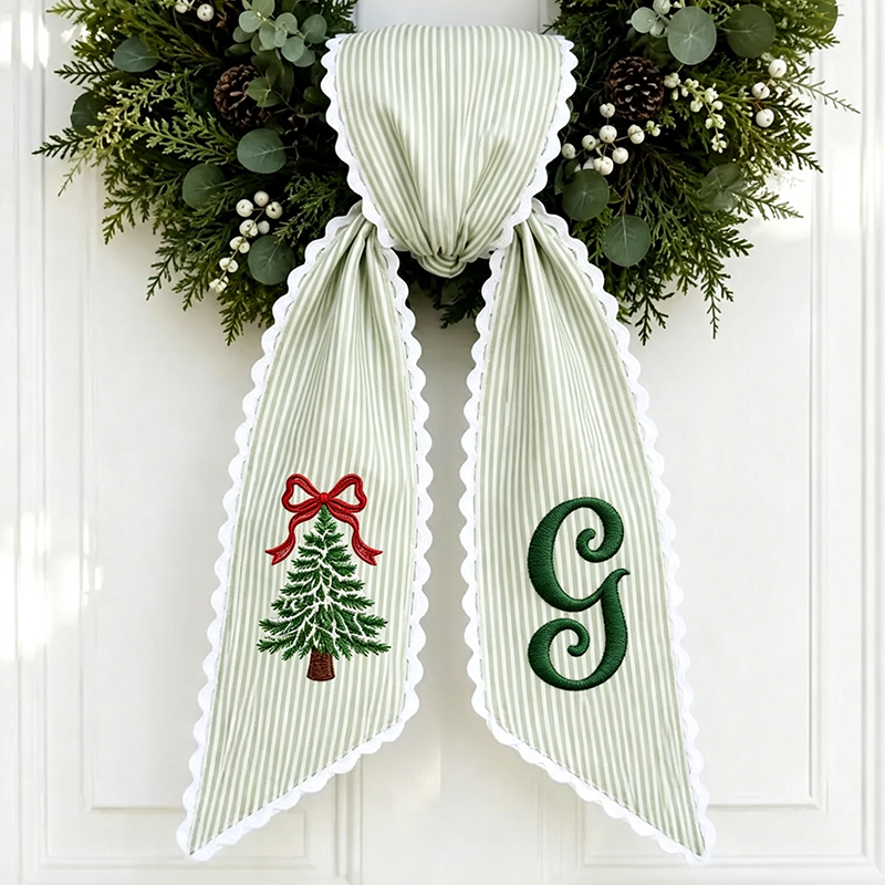 Personalized Santa Hat Monogram Bow Custom Christmas Wreath Sash