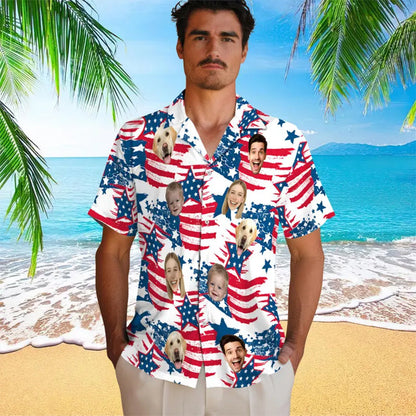 Custom Independence Day Shirt, Personalized Face man women kid Hawaiian Shirt