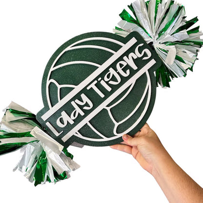 Volleyball Cheer Stick – Custom Spirit Sign with Pom Poms