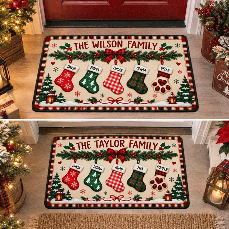 Personalized Christmas Family Runner Rug, Custom Holiday Hallway Carpet