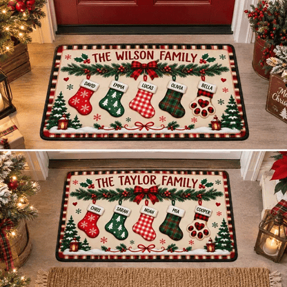 Personalized Christmas Family Runner Rug, Custom Holiday Hallway Carpet