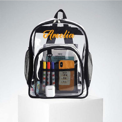 Clear Backpack, Personalized Name Heavy Duty PVC Transparent Backpack