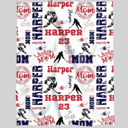 Personalized Proud Mom Ice Hockey Girl Blanket, Hockey Mom Soft Throw