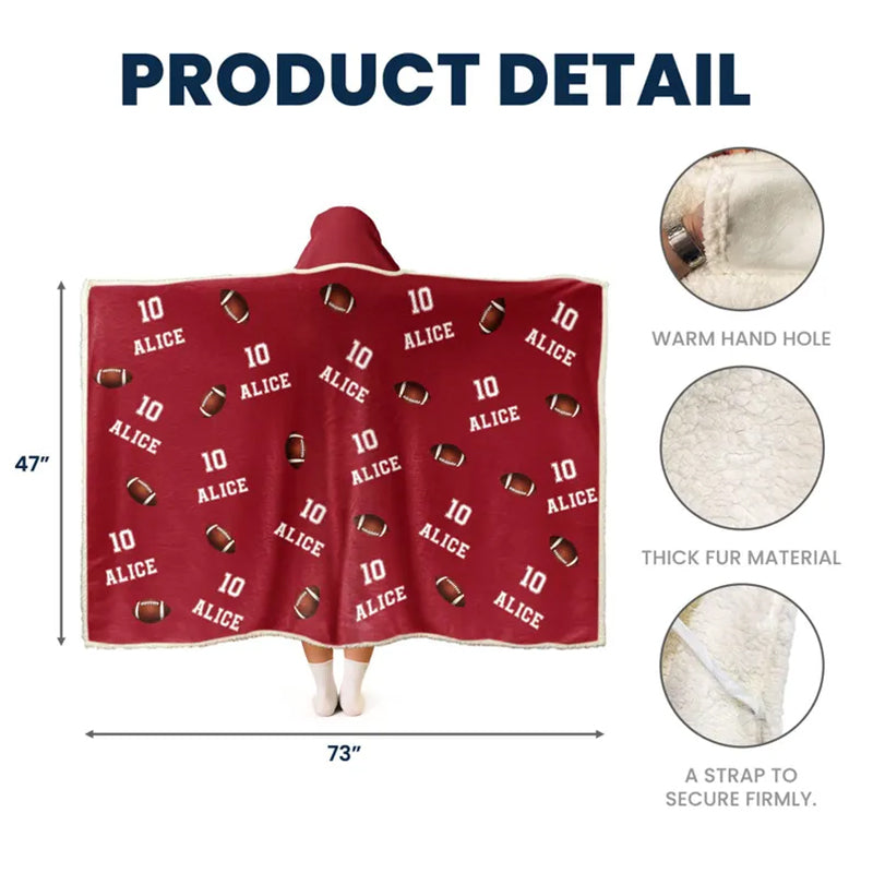 Personalized Football Wearable Hooded Blanket
