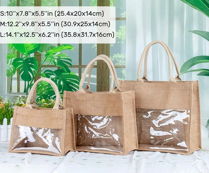 Personalized Teacher Tote Bag, Clear Window Burlap Totes,