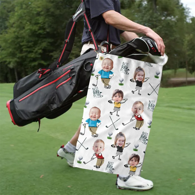 Custom Photo Golf Towel With Baby Face, Custom Dad Golf Towel With Kids Faces