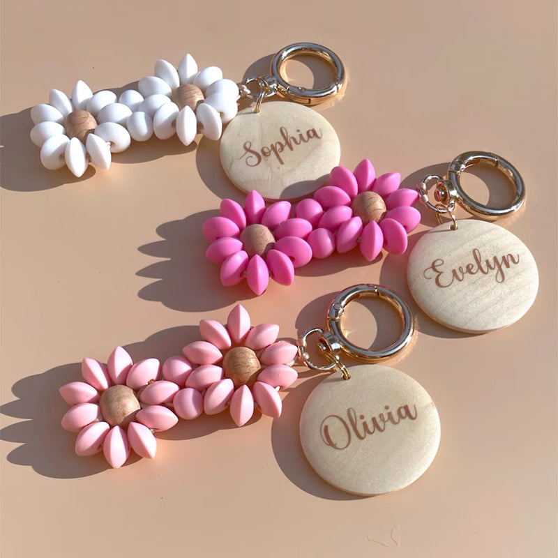 Personalized Daisy Flower Name Keychain Birthday Party Favors Custom Flower Girl