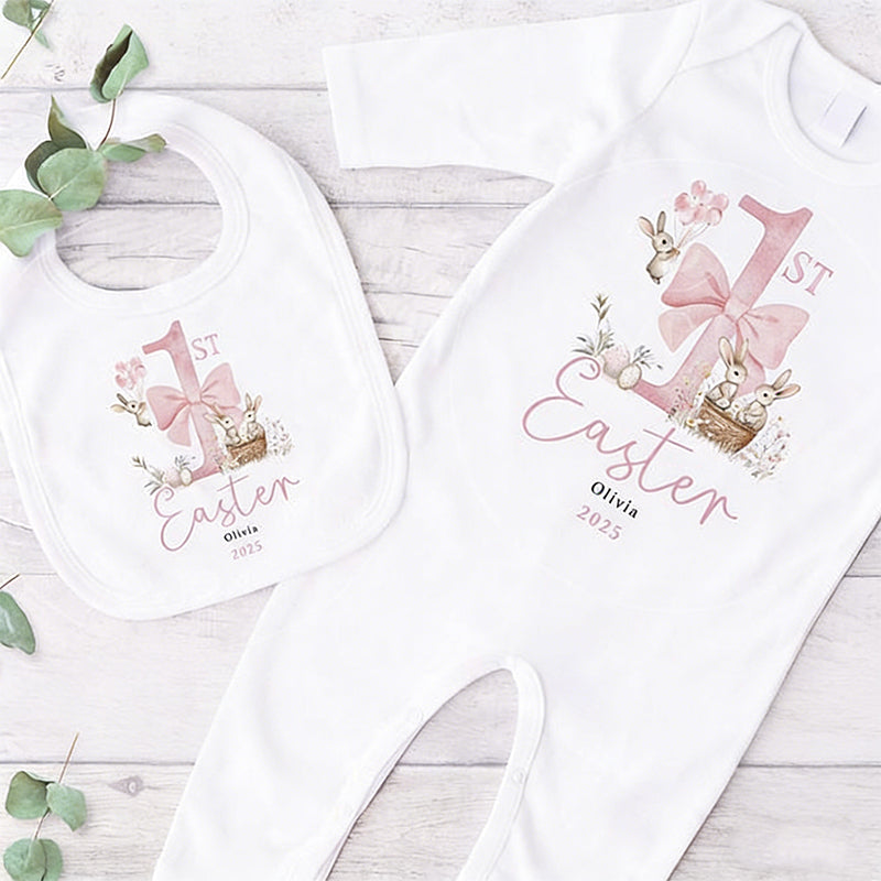 Personalized 1st Easter Sleepsuit: Cotton Baby Grow