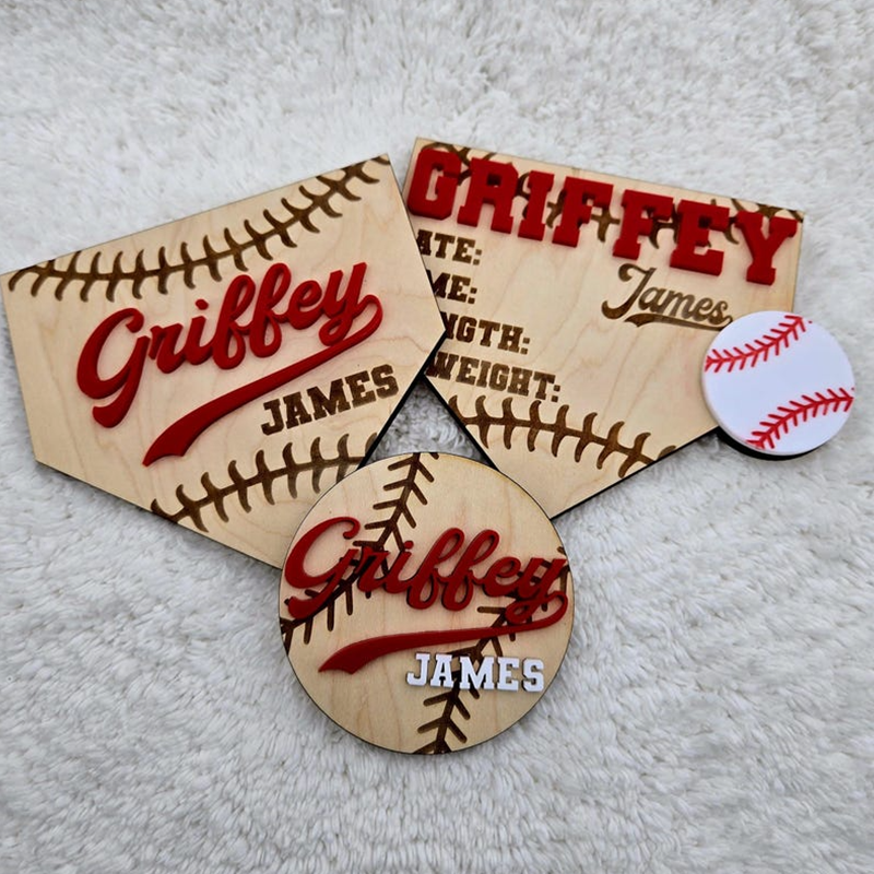 Baseball birth announcement sign newborn name sign baseball home plate birth stat hospital name sign
