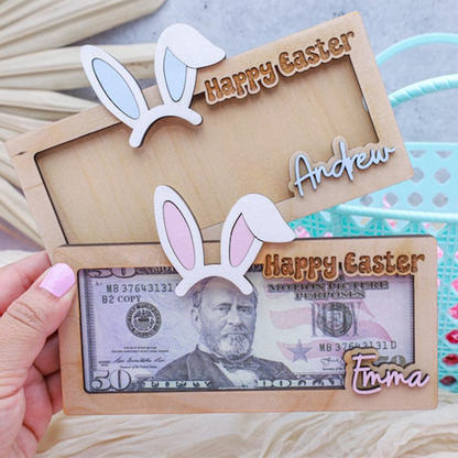 Personalized Easter Bunny Money Holder: Engraved Cash Gift Tag