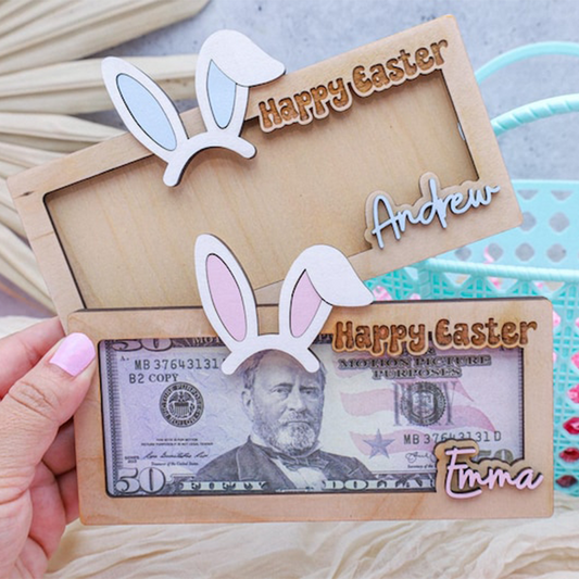 Personalized Easter Bunny Money Holder: Engraved Cash Gift Tag