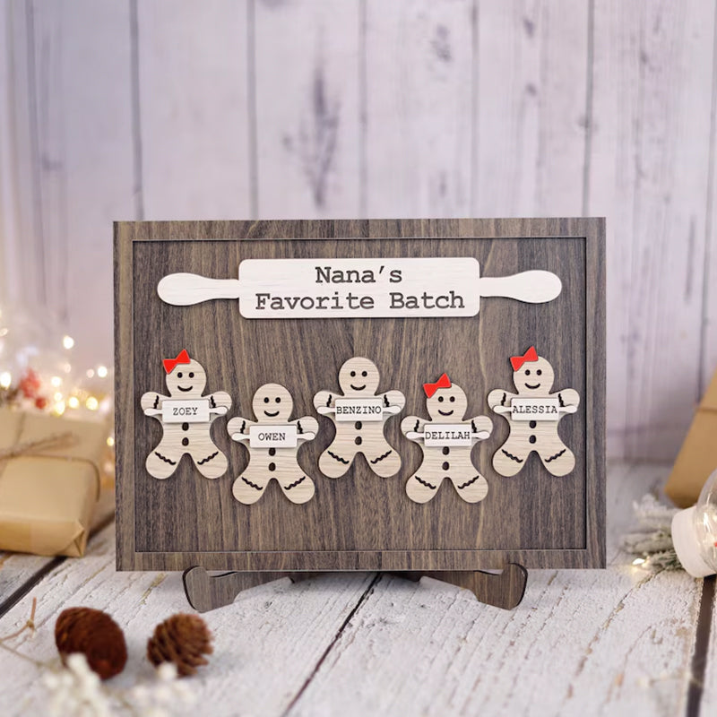 Wooden Gingerbread Family Sign Personalized Grandchildren Sign