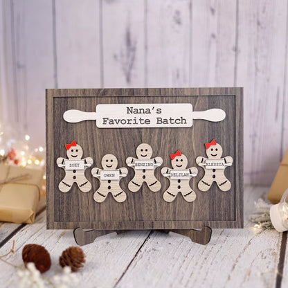 Wooden Gingerbread Family Sign Personalized Grandchildren Sign