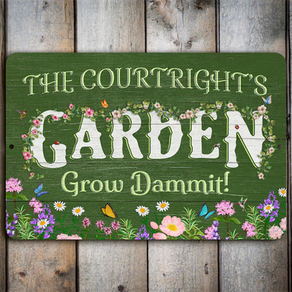 Personalized Flower Garden Sign: Weathered Wood Design, Metal Garden Decor
