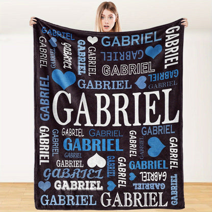 Custom Name Blanket - Personalized Flannel Throw with Heart & Star Design