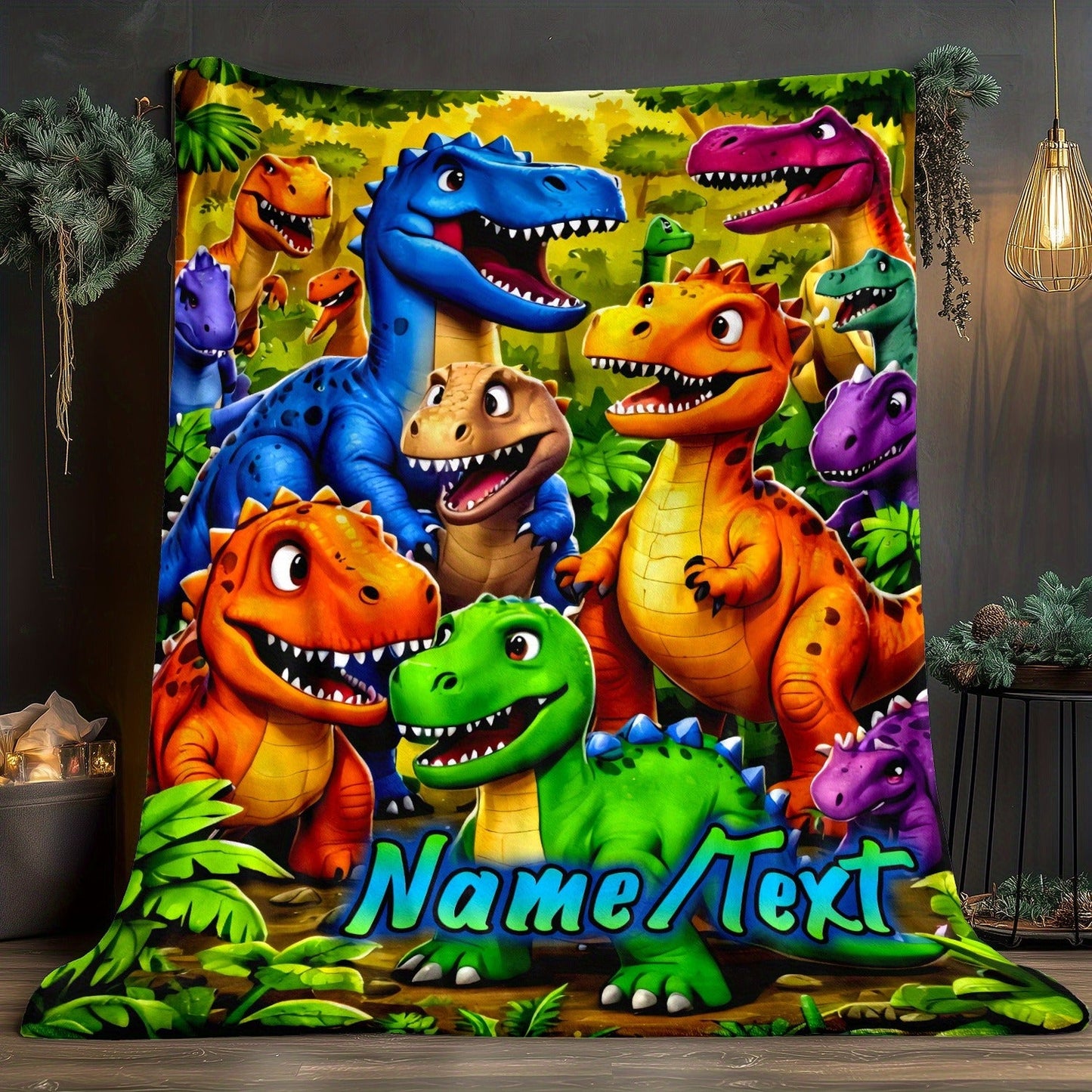 Custom Cartoon Dinosaur Family Blanket | Lightweight Flannel Home Furnishings Bedding Blanket