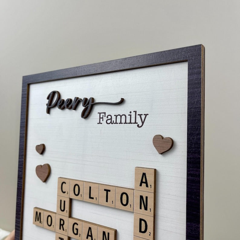 Personalized Scrabble Puzzle Sign, Grandkids Crossword Scrabble Wooden Sign