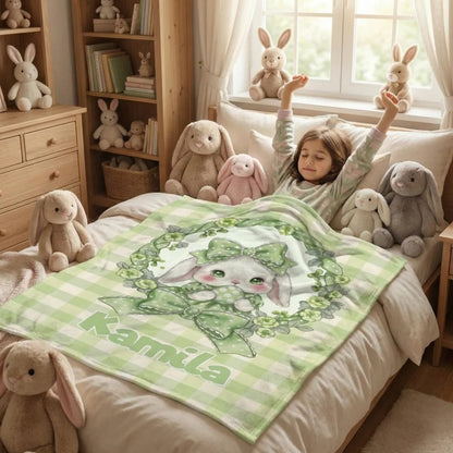Personalized Multicolor Plaid Cute Polka-Dot Bow Bunny Easter Blanket Gift for Kids