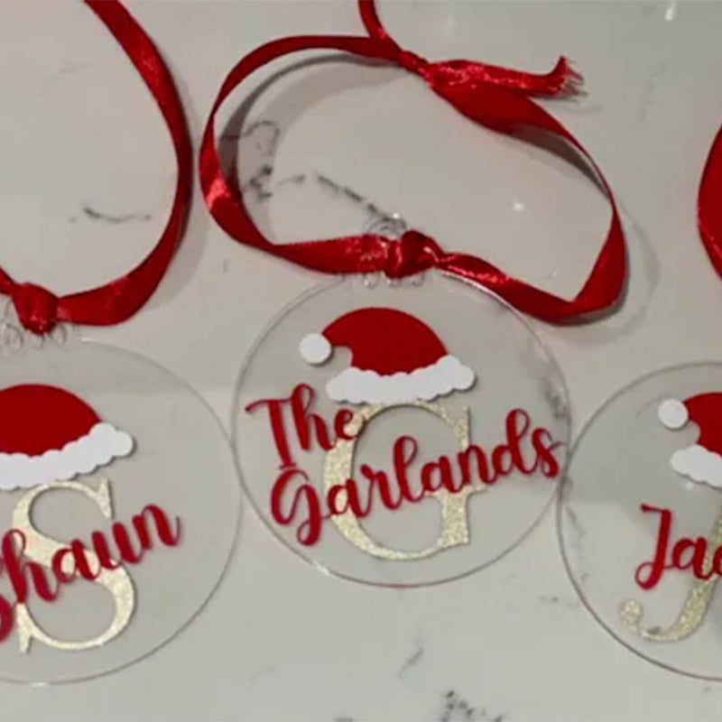 Personalised clear Christmas baubles |names|santa|gifts|
