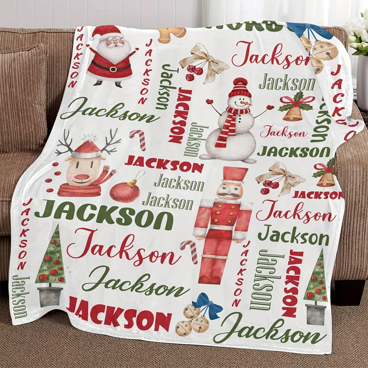 Christmas Santa Claus Pattern Customized Name Blanket,