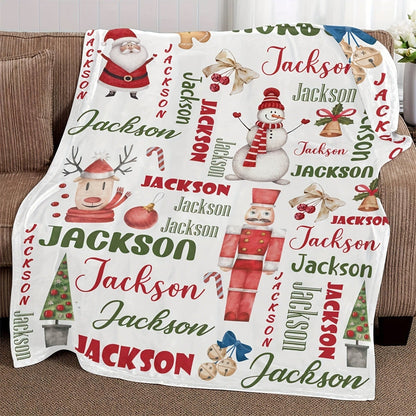 Christmas Santa Claus Pattern Customized Name Blanket,