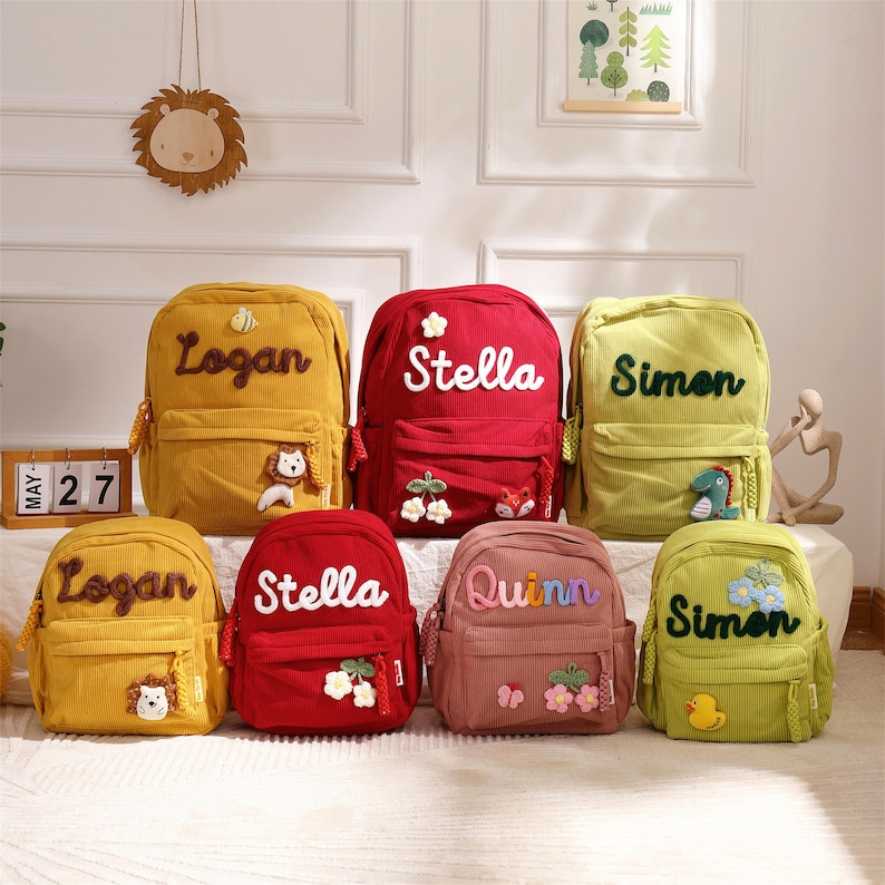 Personalized Corduroy Kids Backpack: Custom Name Schoolbag
