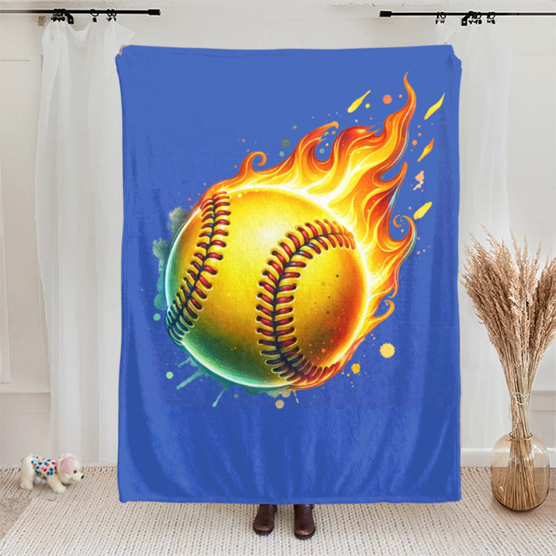 Personalized Flaming Basketball Football Sports Ball Design Blanket