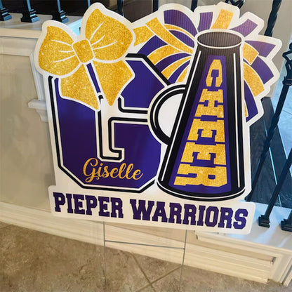 Football Yard Sign Personalized Cheer Squad Sign, Customize Name & Initial, School Colors
