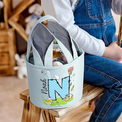 Personalized Cute Bunny Ears Polka Dot Initial Easter Basket