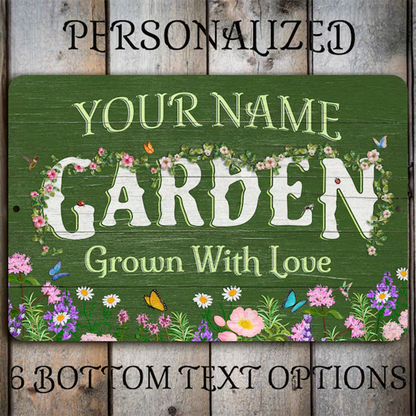 Personalized Flower Garden Sign: Weathered Wood Design, Metal Garden Decor