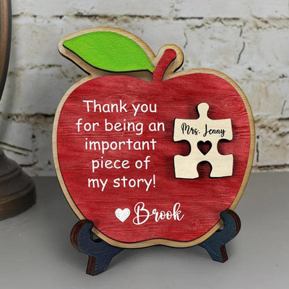 Personalized Teacher Wooden Puzzle Sign – Custom Apple Name Gift