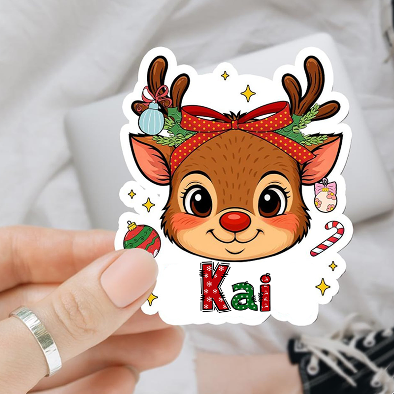 Custom Name Reindeer Christmas Sticker
