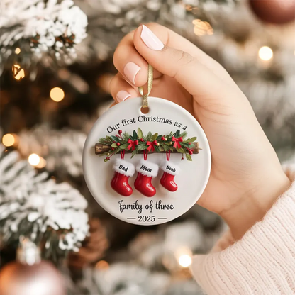 Personalized Family of Three Ceramic Christmas Ornament 2025
