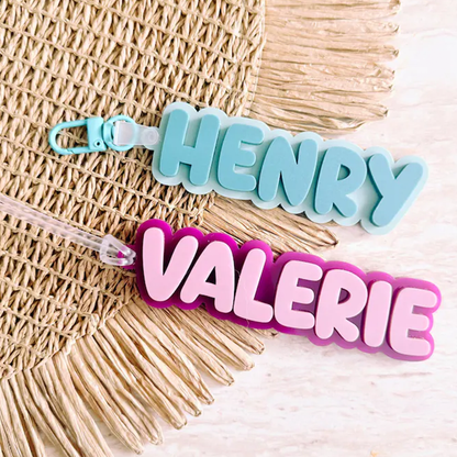 Personalised 2-Tone Keyring | Funky Bubble Style | Acrylic Backpack Tag | School Bag Tag