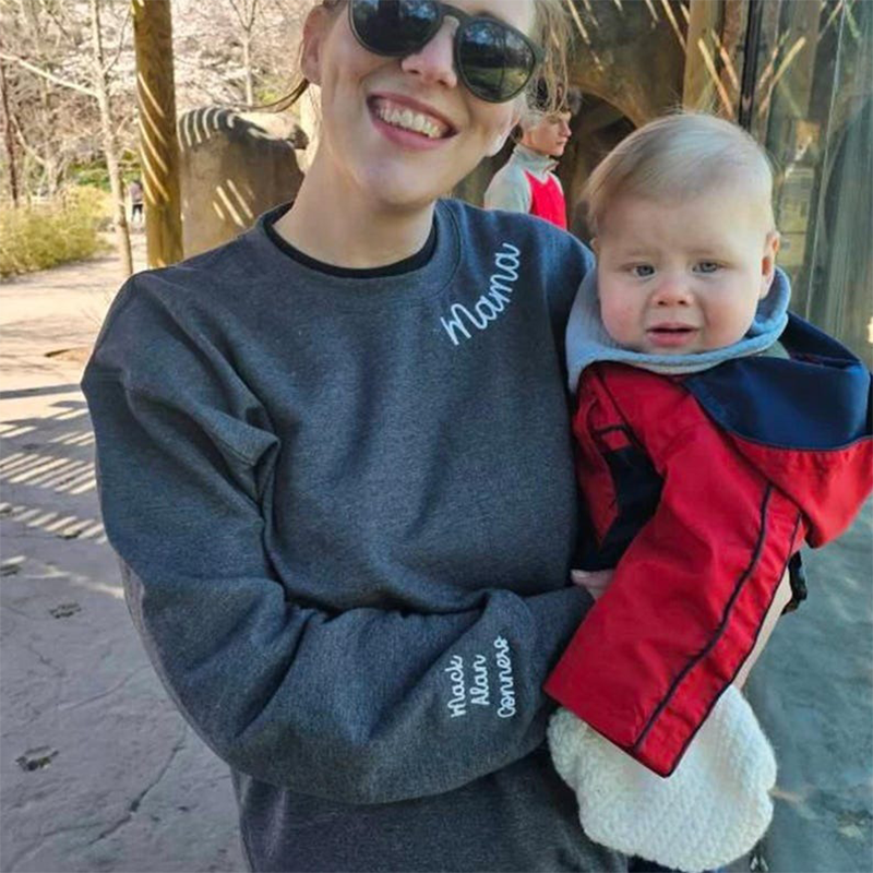 Custom Mama Sweatshirt with Kids Name on Sleeve