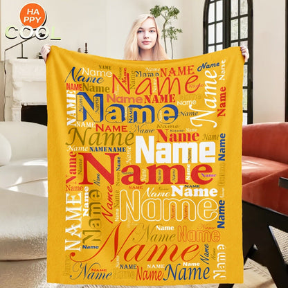 Personalized Custom Name/Text Blue Flannel Blanket