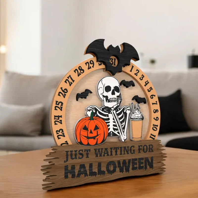 Halloween Skeleton Countdown Sign | Just Waiting for Halloween Decor |