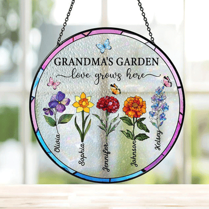Suncatchers Stained Glass Flower, Personalized Grandma's Garden Suncatcher