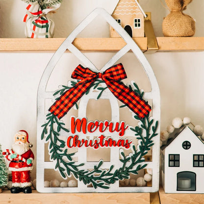 Window Frame Wall Decor, Cathedral Windows, Holiday Wreath, Farmhouse Christmas