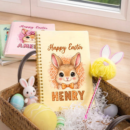 Personalized Happy Easter Cute Rabbit Leopard Print A5 Spiral Notebook