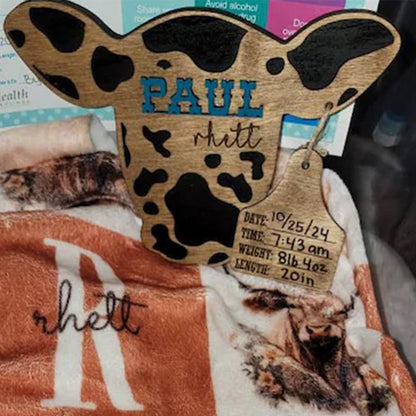 Baby Boy Cow Birth Stats Sign / Nursery Announcement