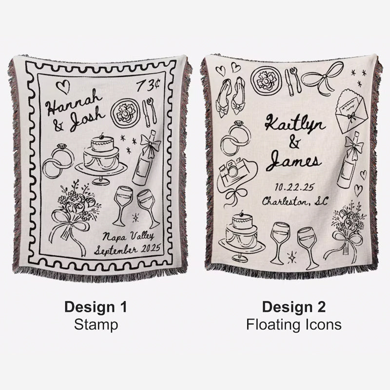 Custom Napa Valley Wedding Blanket, Personalized Woven Throw