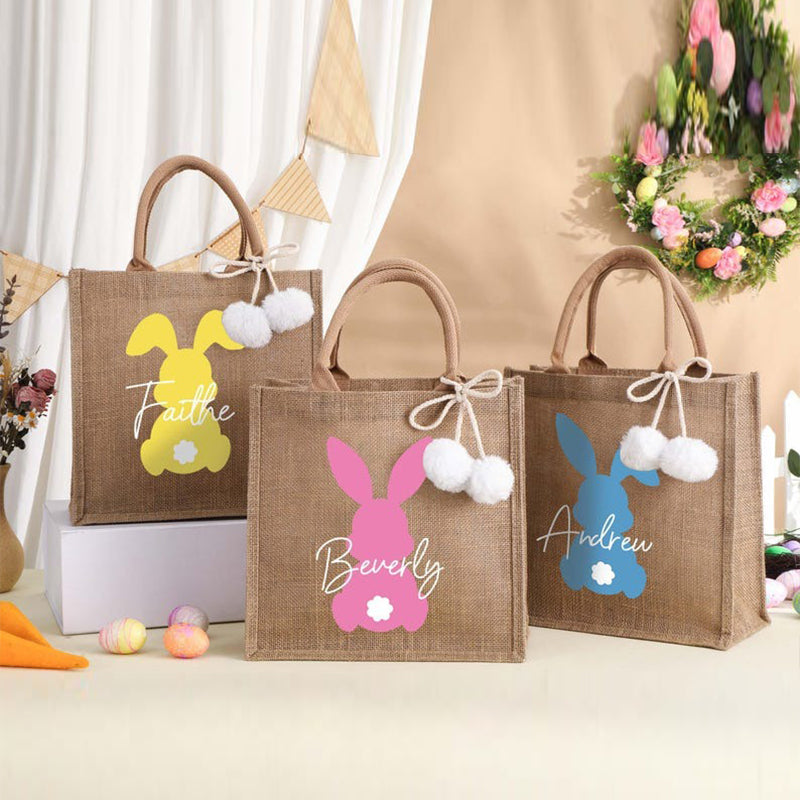 Personalized Easter Tote bag with Bunny,Easter Basket gift,Easter Bag with Name,Easter Gift